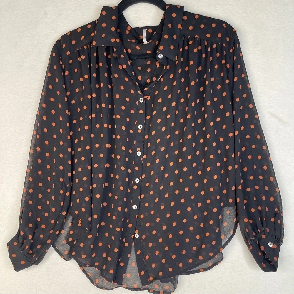 Free People Black Ciara Button Down Top XS